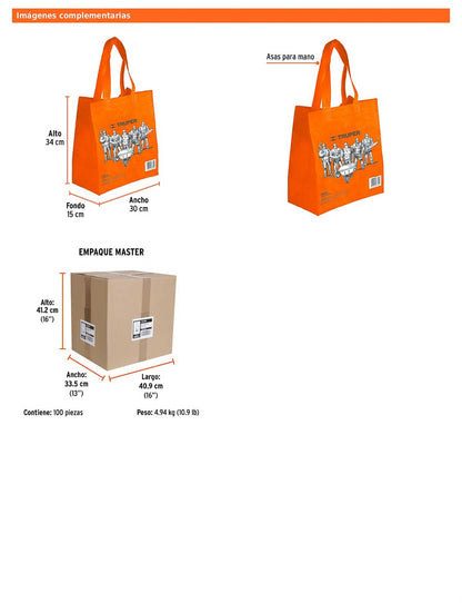 Bolsa ecológica naranja de 30 x 34 cm con costuras reforzadas