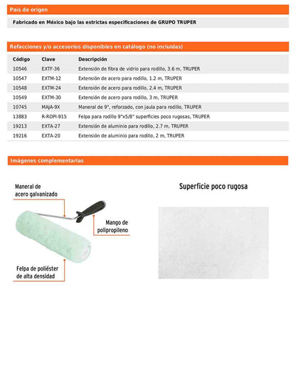 Rodillo para pintar de 9 pulgadas por 5/8 para superficies poco rugosas