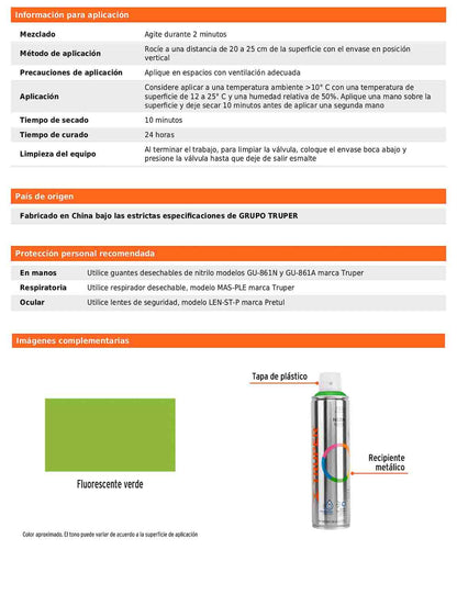 Pintura en aerosol verde neón bote esbelto 400 ml