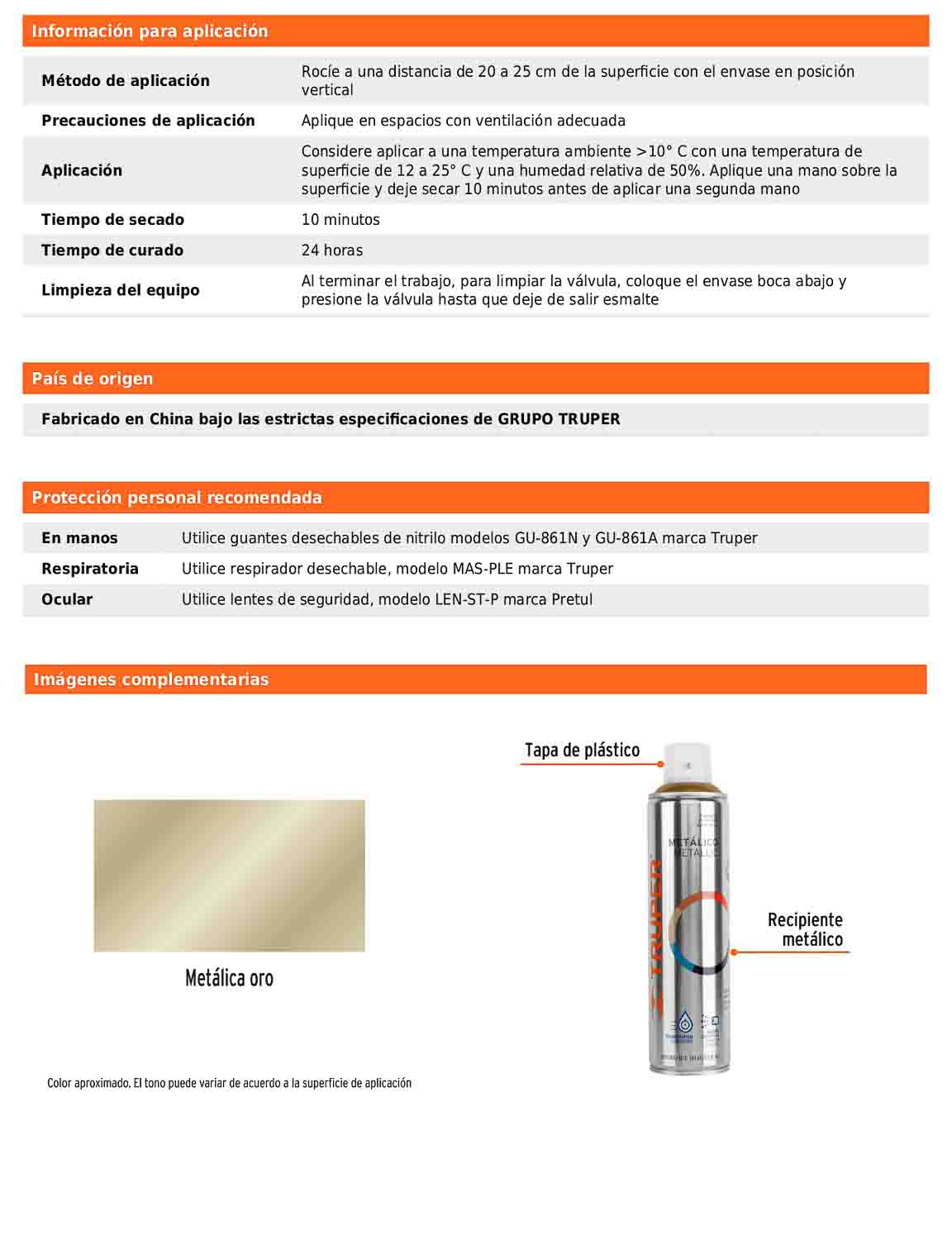 Pintura en aerosol oro metálico bote esbelto 400 ml