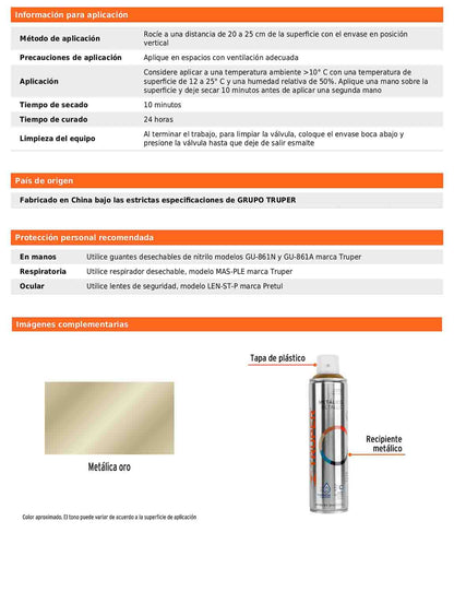 Pintura en aerosol oro metálico bote esbelto 400 ml