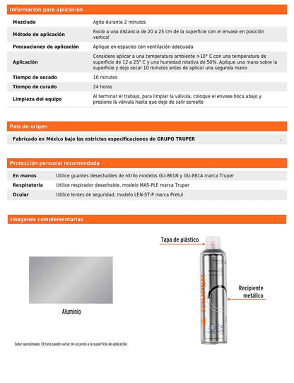 Pintura en aerosol alta temperatura aluminio bote esbelto 400 ml