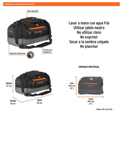 Maleta deportiva de 55 cm con correas ajustables