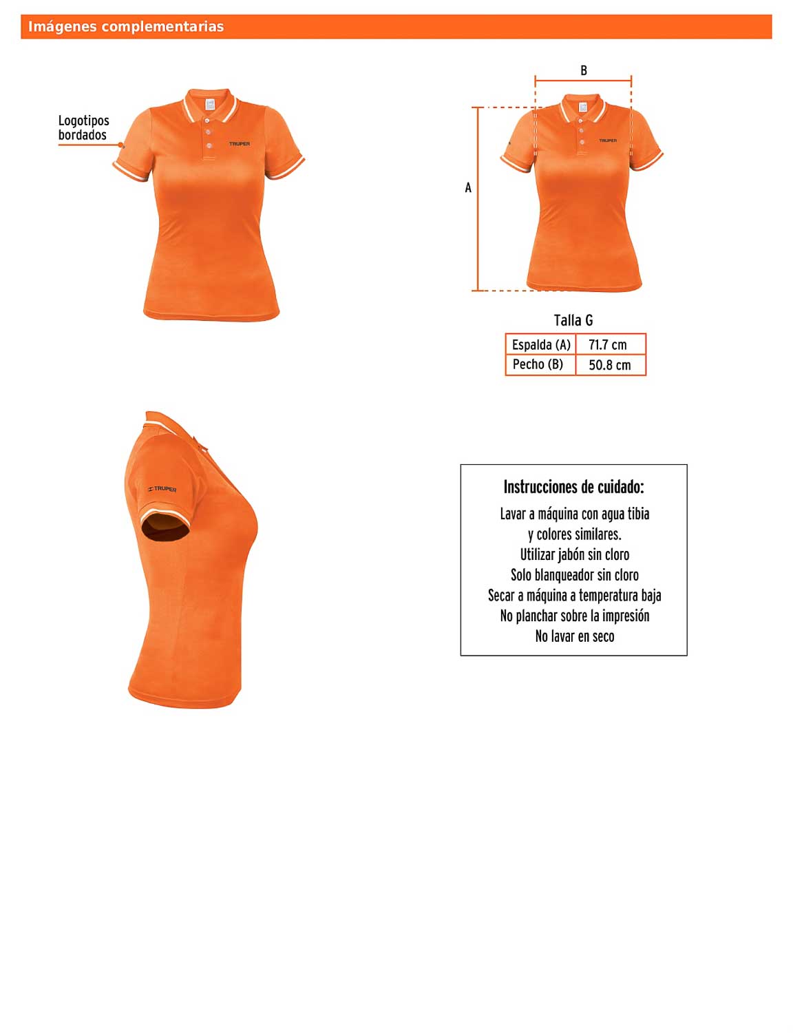 Playera polo performance para mujer color naranja en talla G