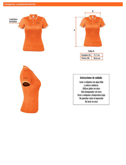 Playera polo performance para mujer color naranja en talla G