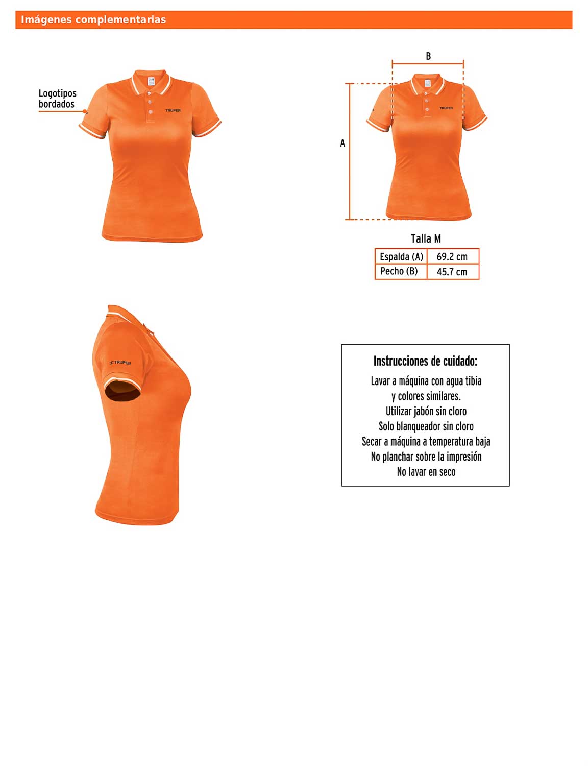 Playera polo performance para mujer color naranja en talla M