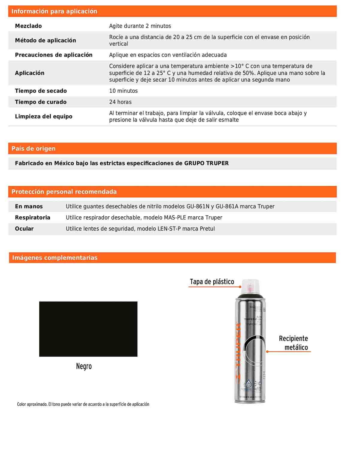 Pintura en aerosol alta temperatura negro bote esbelto 400 ml