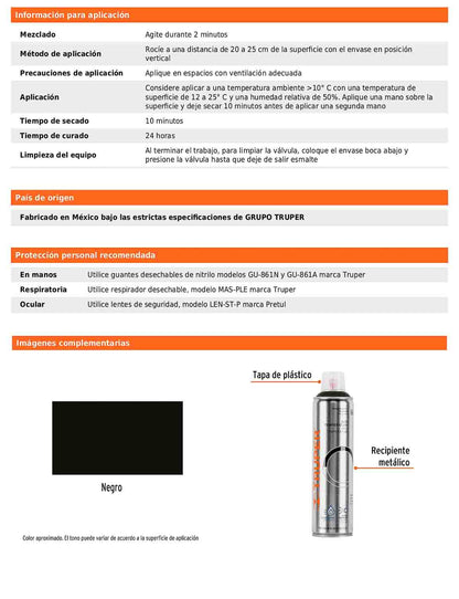 Pintura en aerosol alta temperatura negro bote esbelto 400 ml