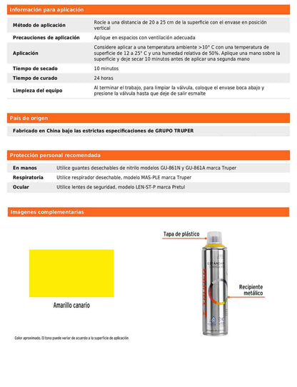Pintura en aerosol amarillo canario bote esbelto de 400 ml