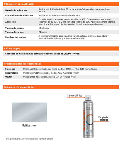 Pintura en aerosol cromo metálico bote esbelto 400 ml