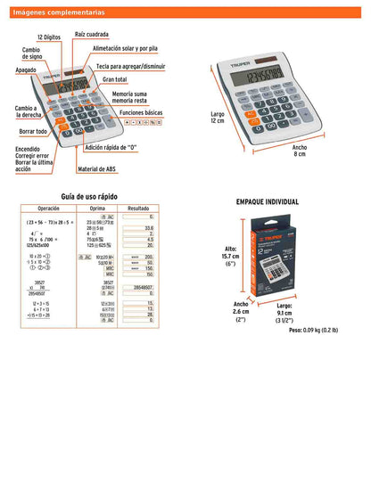 Calculadora de bolsillo con alimentación solar y por pila