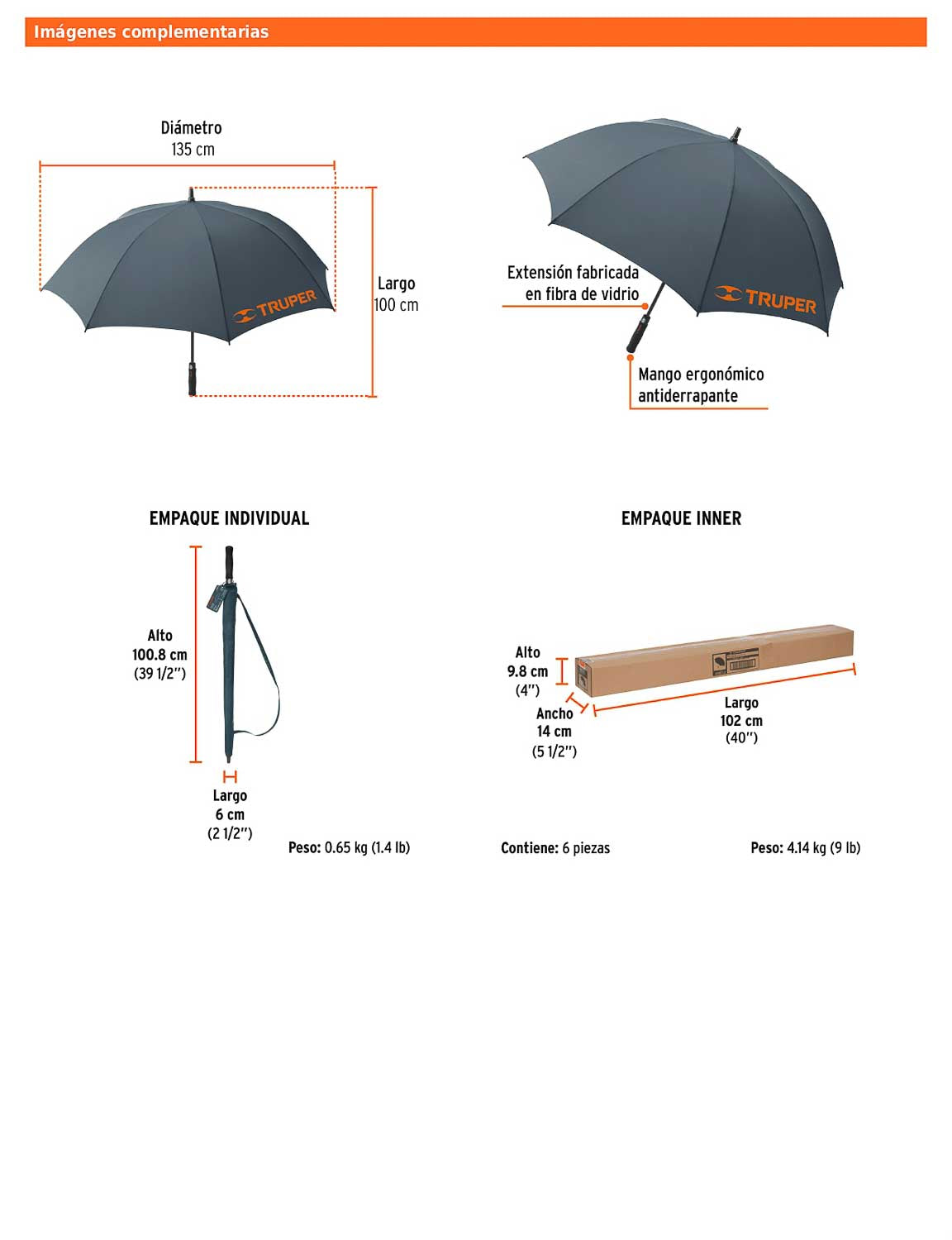 Paraguas de 135 cm con apertura automática y mango ergonómico
