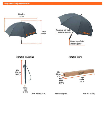 Paraguas de 135 cm con apertura automática y mango ergonómico