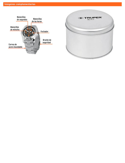 Reloj para caballero de acero inoxidable con resistencia al agua 30 m