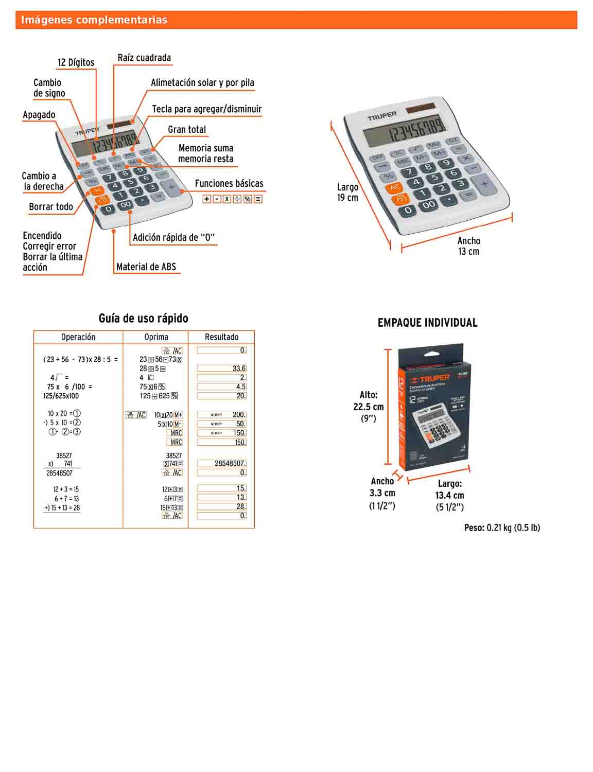 Calculadora de escritorio de 19 cm con alimentación solar y por pila