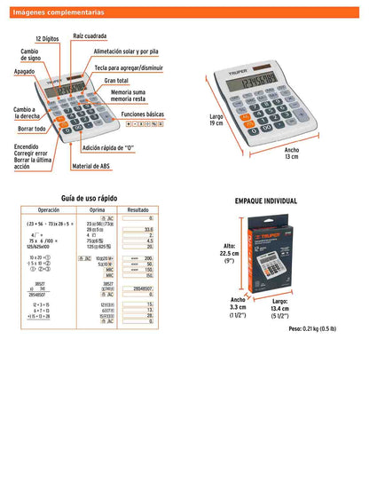 Calculadora de escritorio de 19 cm con alimentación solar y por pila