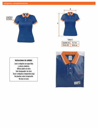Playera polo performance para mujer color azul en talla G