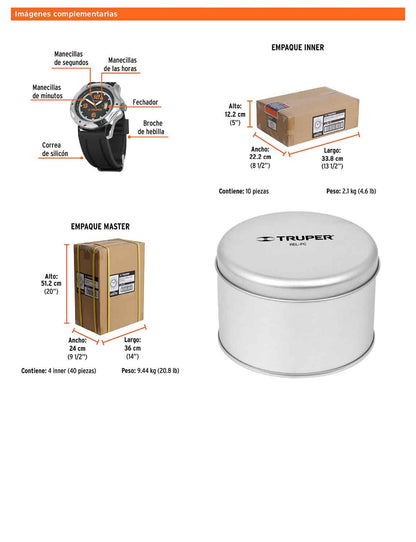 Reloj para caballero de cuarzo con correa de silicón y resistencia al agua 30 m