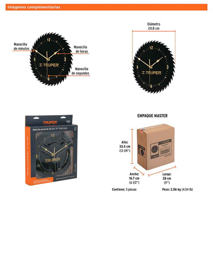 Reloj de pared con diseño de disco sierra y movimiento de cuarzo