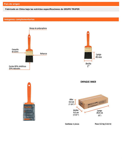 Brocha profesional de 2 pulgadas con mango de plástico