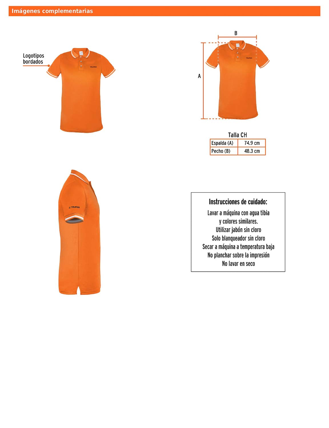 Playera polo performance para hombre naranja talla chica