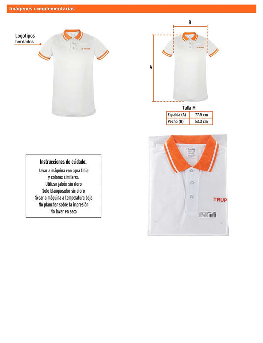 Playera polo performance para hombre blanca talla mediana