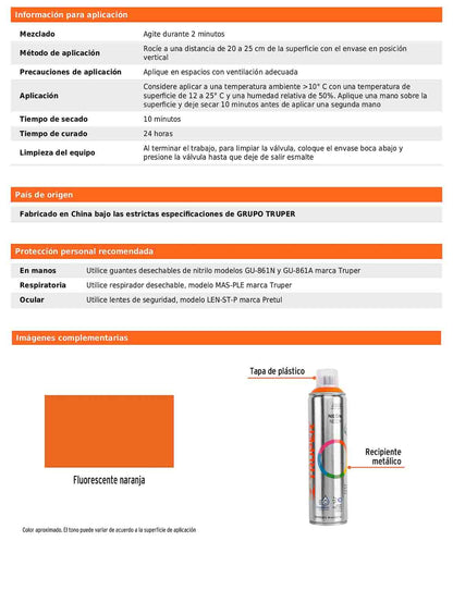 Pintura en aerosol naranja neón bote esbelto 400 ml