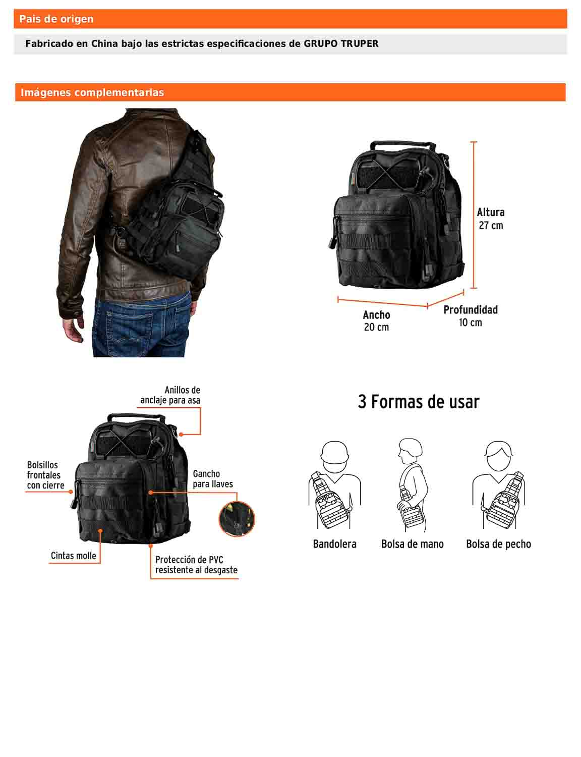 Mochila táctica multiusos negra de 6 L con diseño 3 en 1