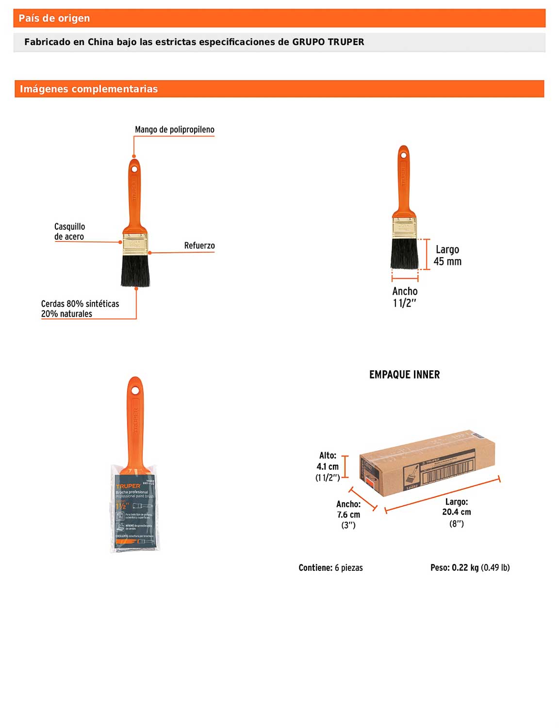 Brocha profesional de 1 1/2 pulgada con mango de plástico
