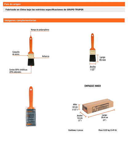 Brocha profesional de 1 1/2 pulgada con mango de plástico