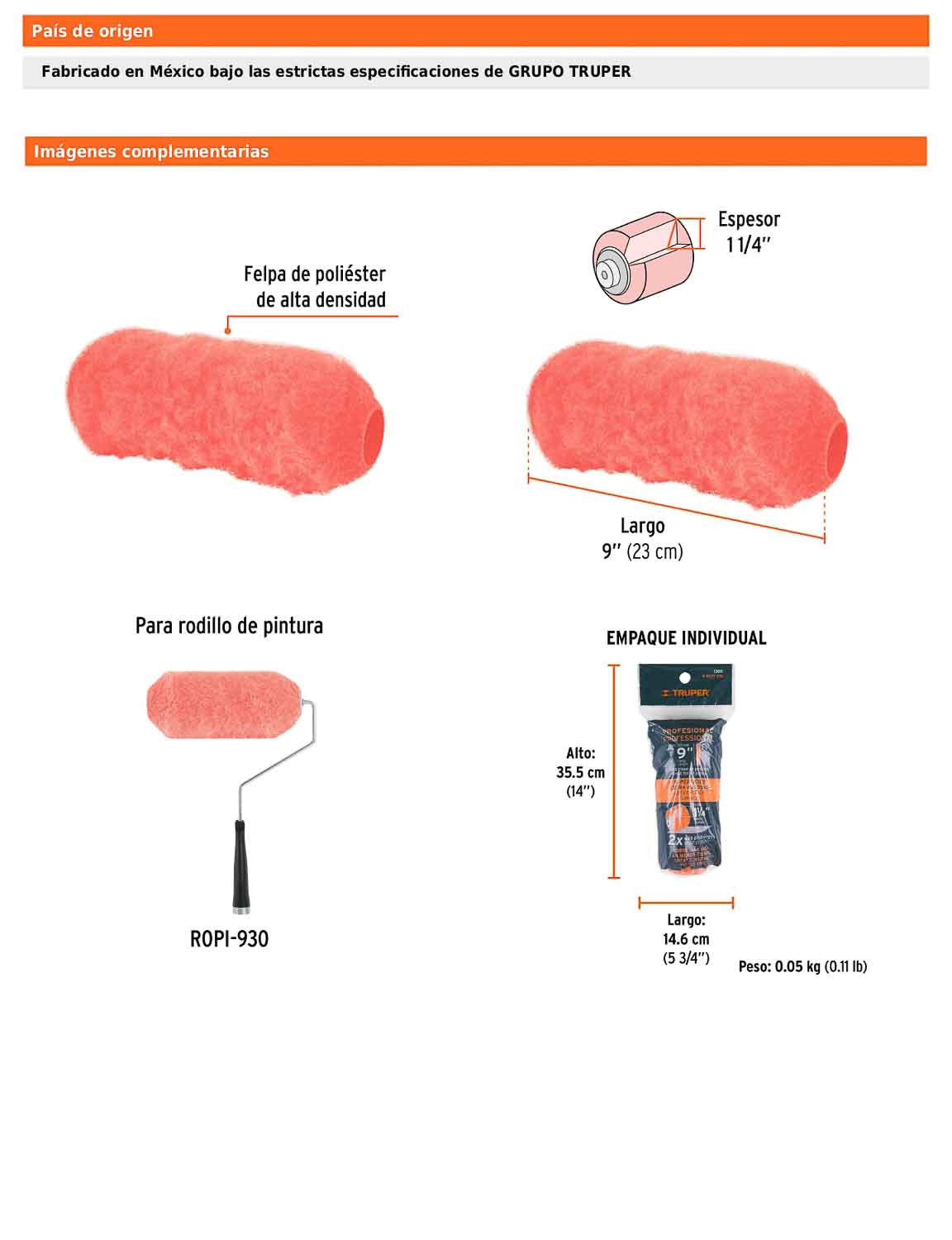 Felpa para rodillo de 9 pulgadas por 1 1/4 para superficies extrarrugosas