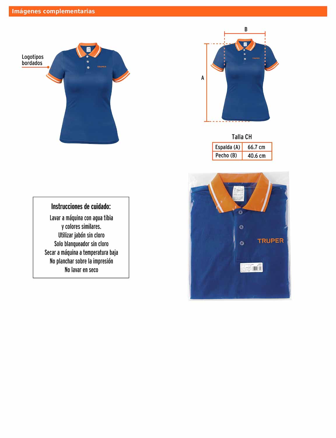 Playera polo performance para mujer color azul en talla CH