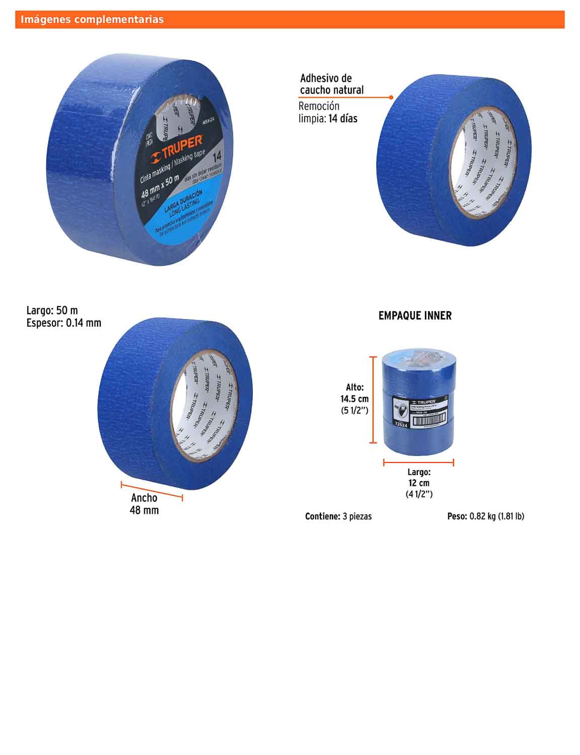 Cinta masking tape azul de 2" x 50 m para pintor