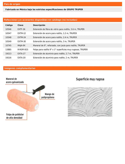 Rodillo para pintar de 9 pulgadas por 1 para superficies muy rugosas