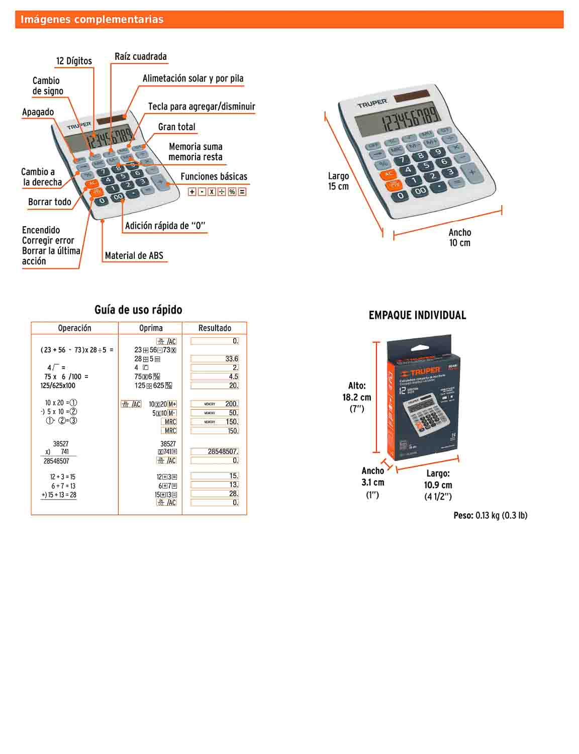 Calculadora de escritorio de 15 cm con alimentación solar y por pila