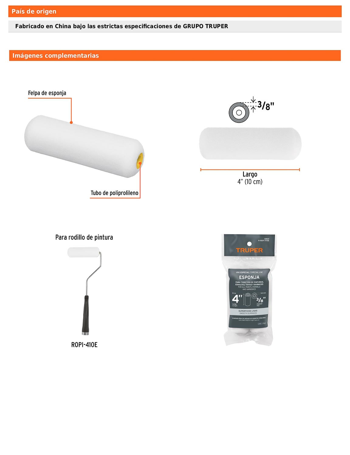 Felpas para mini rodillo de esponja de 4 pulgadas por 3/8