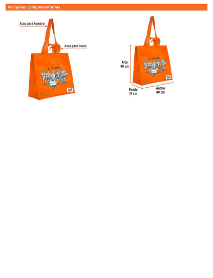 Bolsa ecológica naranja de 40 x 40 cm con asas para hombro y mano