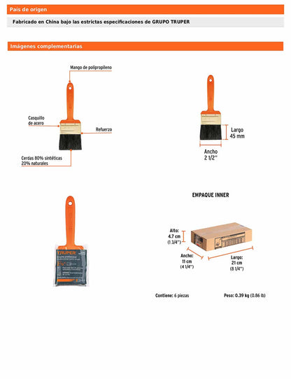 Brocha profesional de 2 1/2 pulgadas con mango de plástico