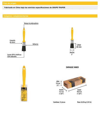 Brocha uso general de 1 pulgada con mango de plástico