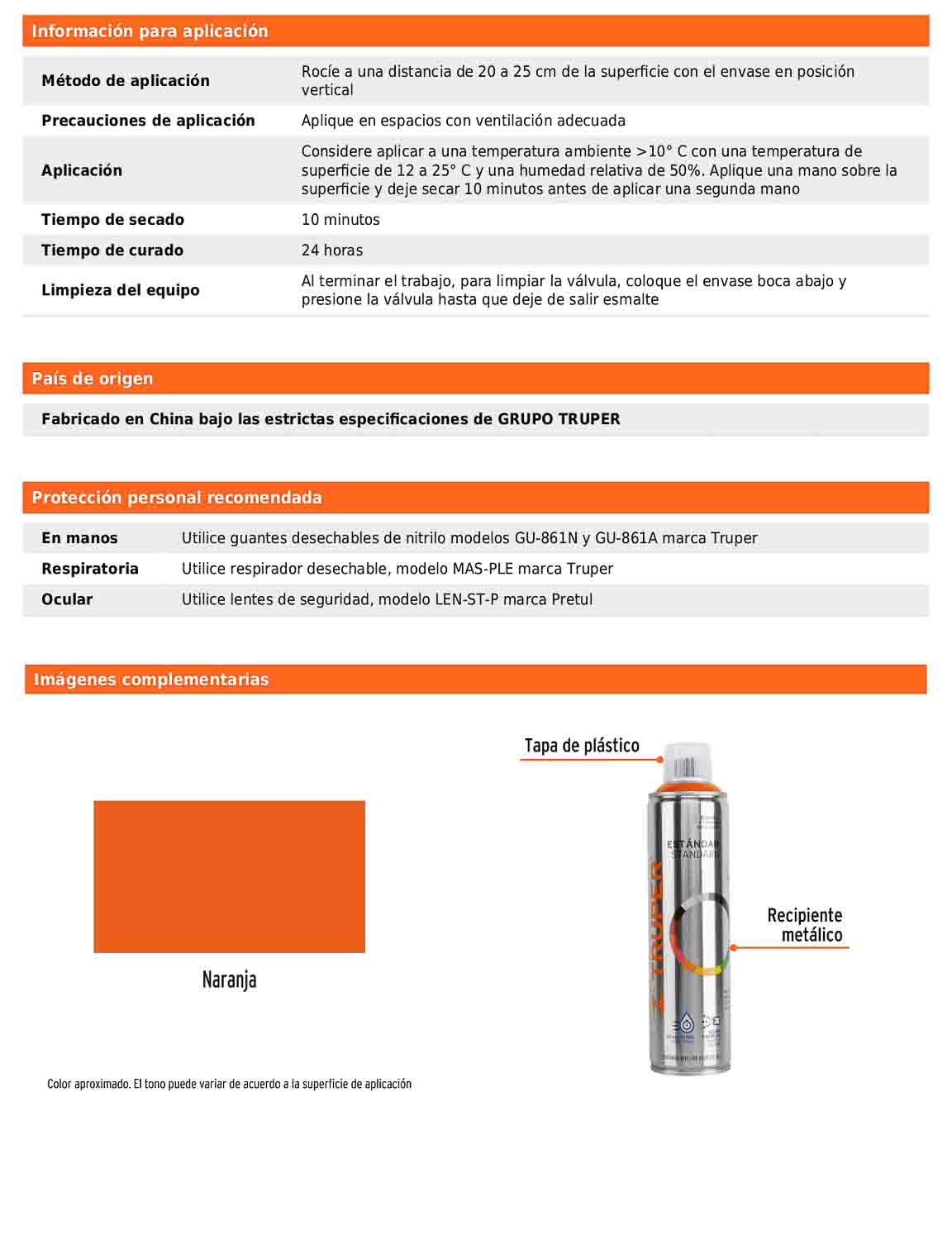 Pintura en aerosol naranja bote esbelto de 400 ml