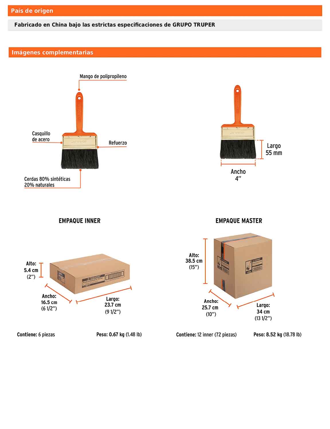 Brocha profesional de 4 pulgadas con mango de plástico