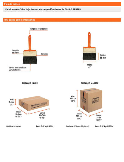 Brocha profesional de 4 pulgadas con mango de plástico