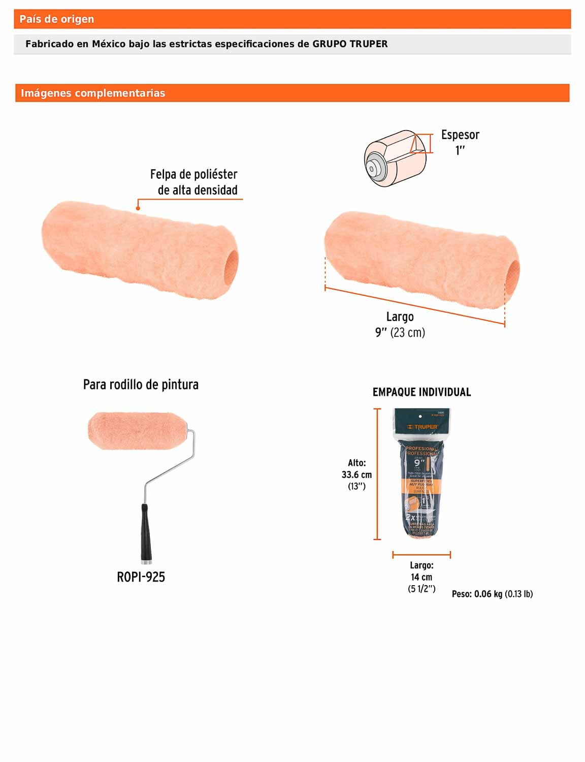 Felpa para rodillo de 9 pulgadas por 1 para superficies muy rugosas