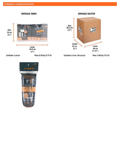 Felpa para rodillo de 9 pulgadas por 1 para superficies muy rugosas
