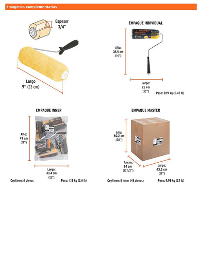 Rodillo para pintar de 9 pulgadas por 3/4 para superficies rugosas