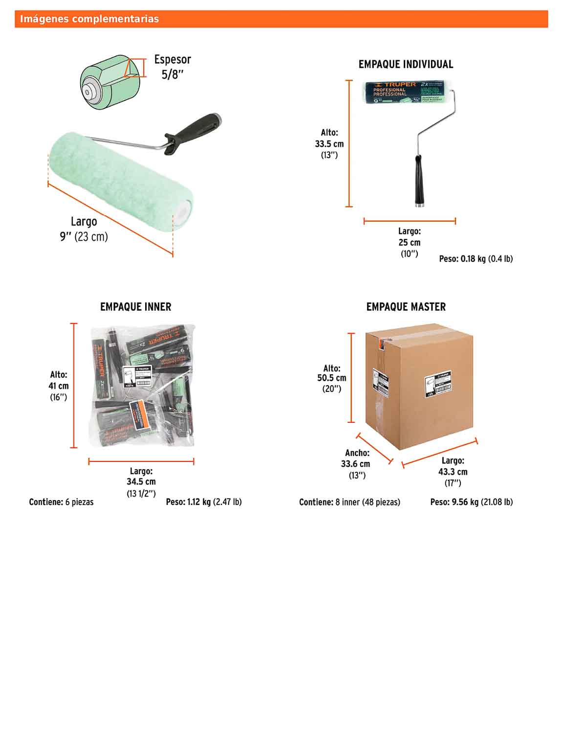 Rodillo para pintar de 9 pulgadas por 5/8 para superficies poco rugosas