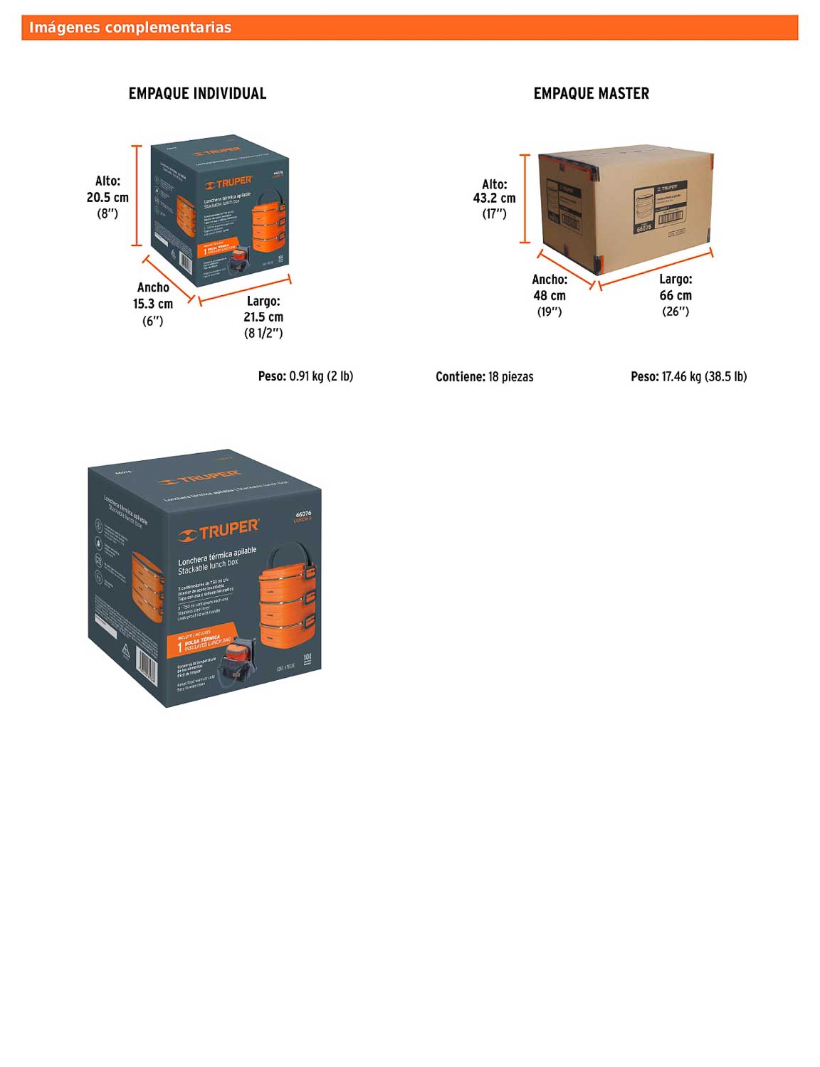 Lonchera térmica con 3 contenedores de acero inoxidable y bolsa térmica