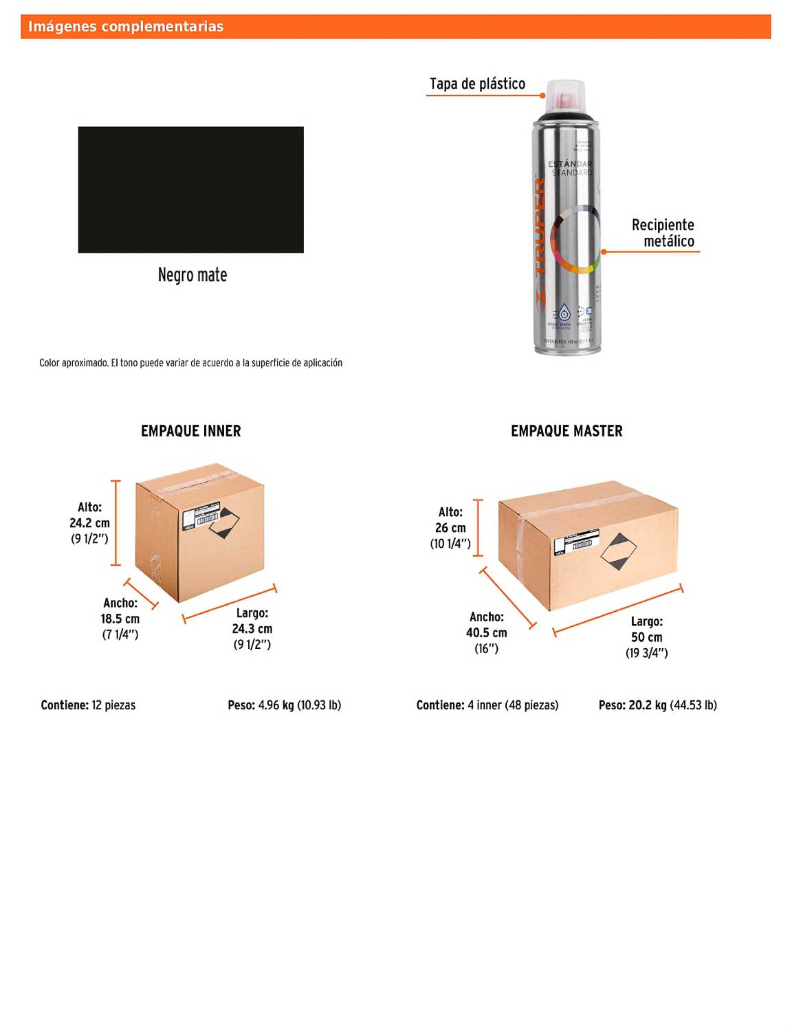 Pintura en aerosol negro mate bote esbelto de 400 ml