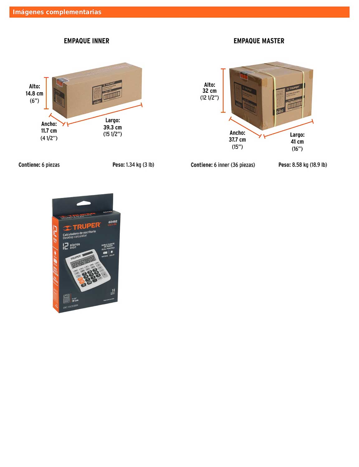 Calculadora de escritorio de 19 cm con alimentación solar y por pila