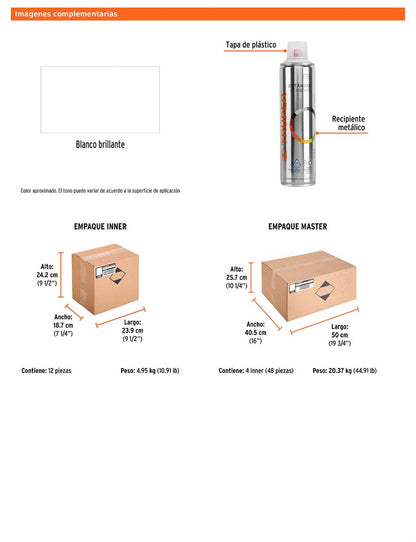 Pintura en aerosol blanco brillante bote esbelto de 400 ml